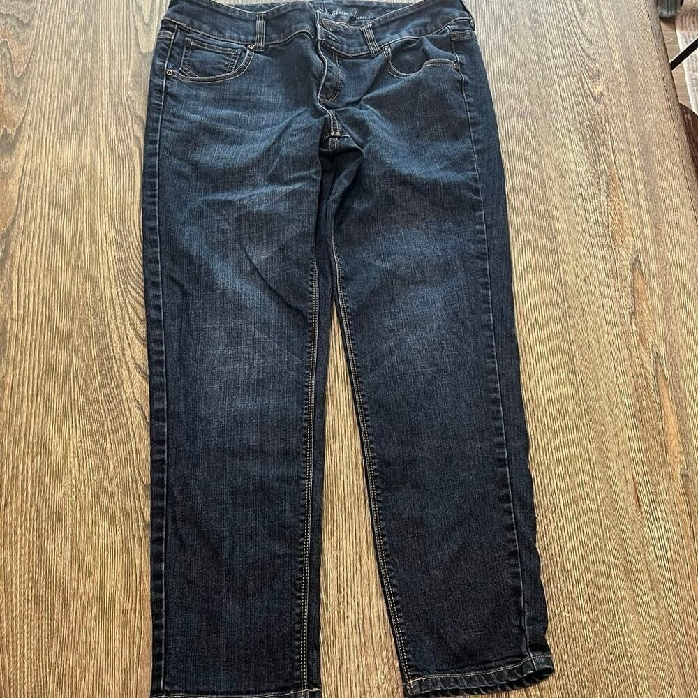 NY&C Womens Slim Slouch Jeans Straight Mid Rise Denim Dark Wash Blue Size 10